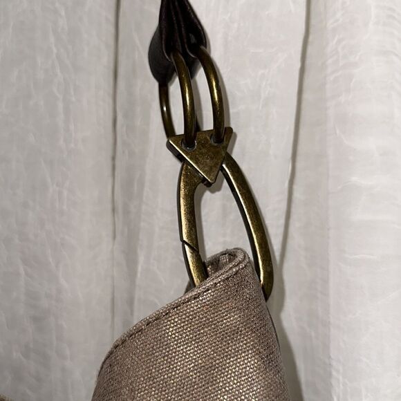 Braciano Metallic Canvas Tan Brown Leather Combo Hobo Shoulder Bag Purse - Picture 5 of 16